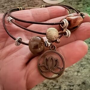 Lotus Charm Bracelet with Brown and Gold Accents